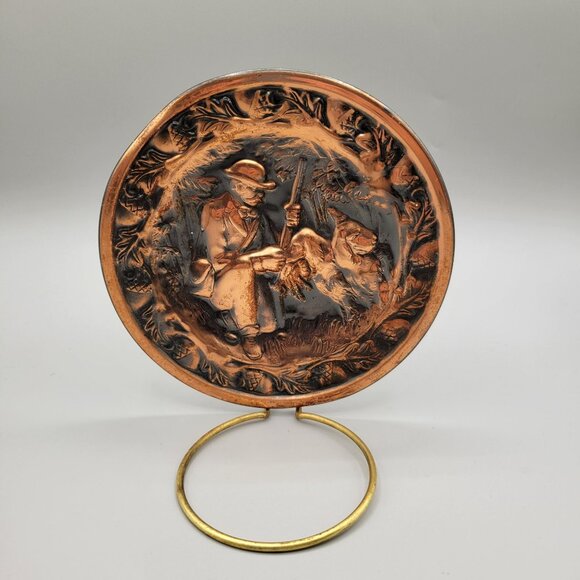 Coppercraft Guild Wall Plaque Pot Holder Hunting Scene Repousse Copper Metal 2 - Picture 5 of 7